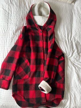 RD Style Red & Black Buffalo Plaid Sherpa Hooded Jacket